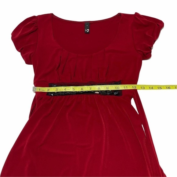 ING Red Embellished Short Sleeve Tie Back Tunic - Picture 8 of 12